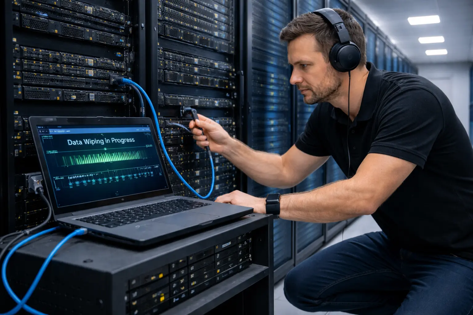 effacement des données sur serveur dans un data center avec connexion par câble