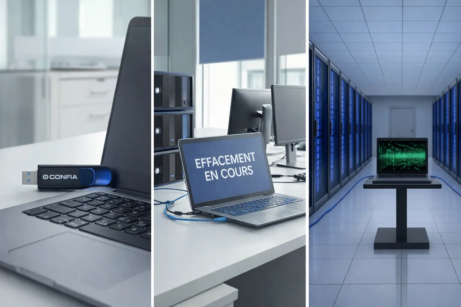 Méthodes d’effacement des données par clé USB, par Centre de Commande et en masse