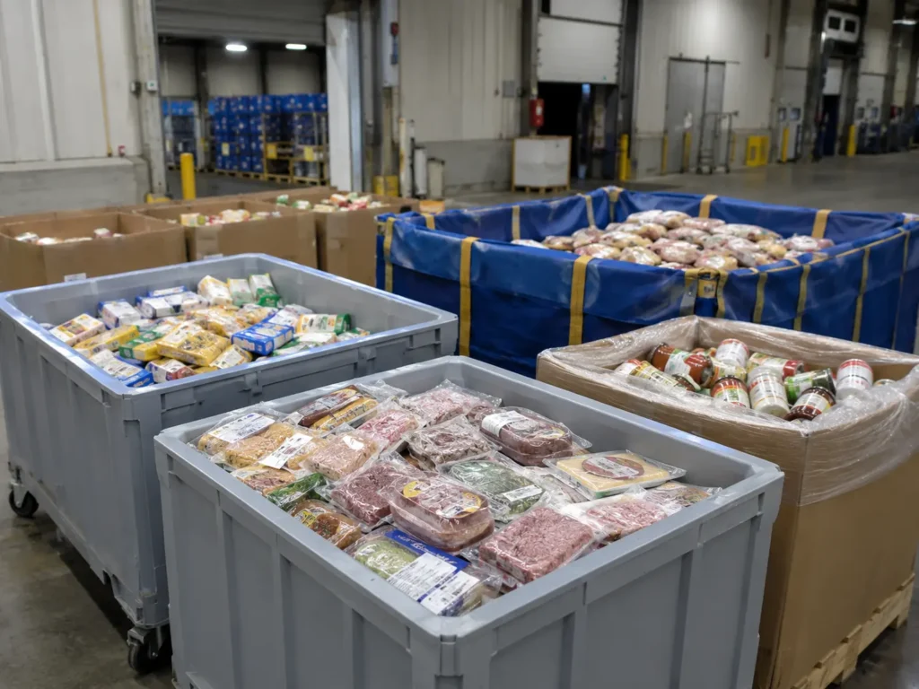 Destruction produits rappelés alimentaires avec lots préparés en conteneurs